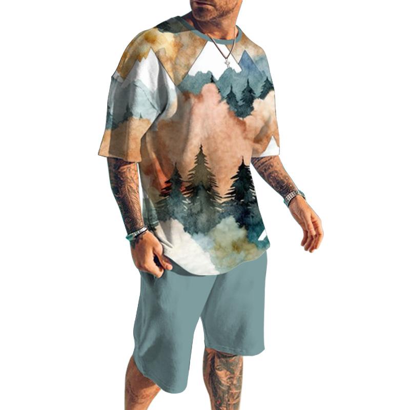 Men's Forest Printed Shorts Short-Sleeved T-Shirt Casual Sets 73063015YY