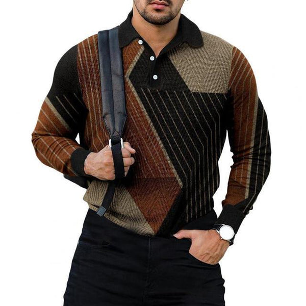 Men's Casual Long Sleeve Polo Shirt 04022639YM