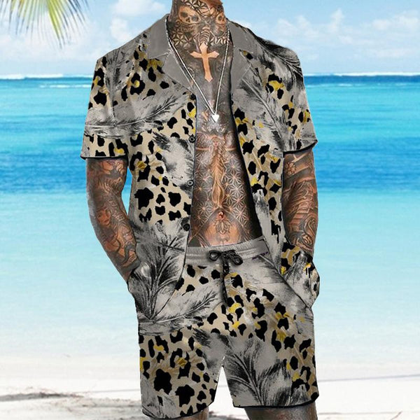 Men's Old-Money Leopard Short Sleeve Shirt Set 84596712YY