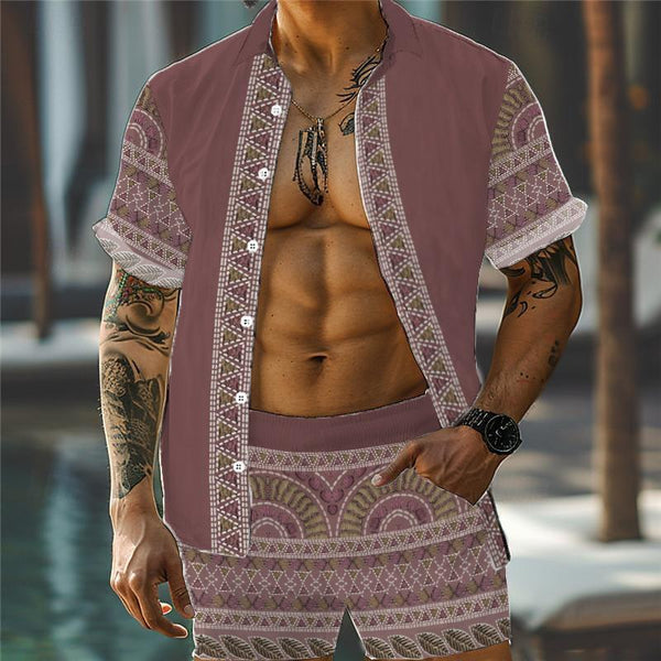 Men's Casual Printed Hawaii Lapel Shirt and Shorts Sets 92258010YY