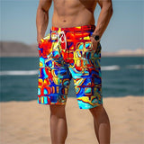 Men's Draw Rope Elastic Waist 3D Printed Casual Beach Shorts 96801986YY