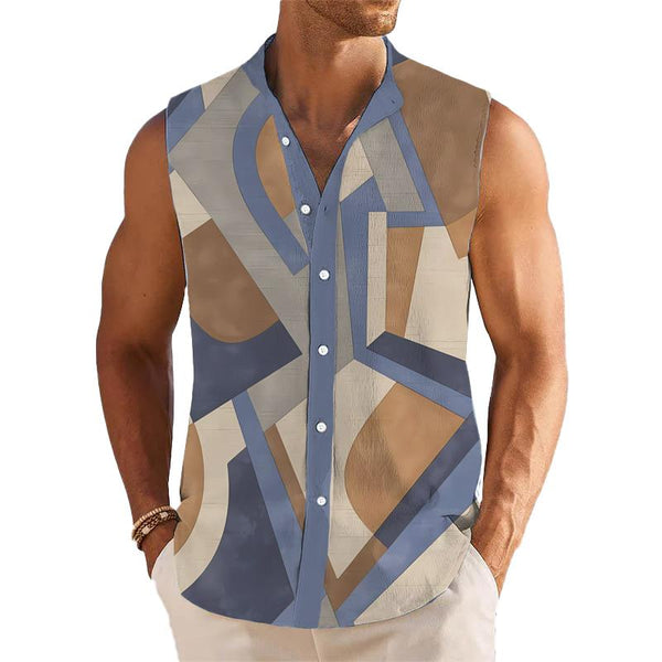 Men's Breathable Linen Lapel Sleeveless Shirt 29305131YM
