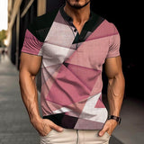 Men's Geometric Stripe 3d Printed Short Sleeve Henry T-Shirt 00343744YY