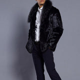 Men's Green Fruit Collar Faux Fur Jacket 96908128YM
