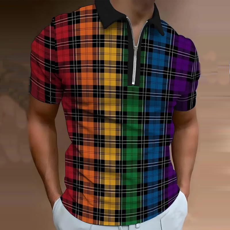 Men's Retro Geometric Printed Zipper Polo Shirt 07621588YY
