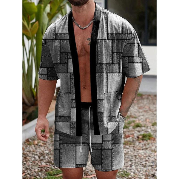 Men's Patchwork Printed Casual Two-piece Set 92147145YM