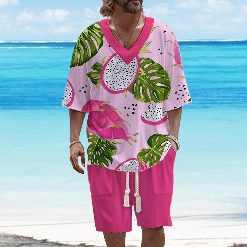 Men's Tropical Fruit Printed Short Sleeve Suit 86713612YY