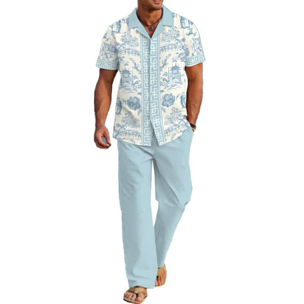 MEN'S CASUAL PRINTED SHORT SLEEVE SHIRT SET 97143867YM