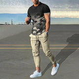 Men's 2 Pice 3D Printed Short Sleeve Tee and Sweatpants Sets 31156644YY