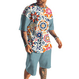 Men's Retro Printed Shorts Short-Sleeved T-Shirt Casual Sets 71908337YY