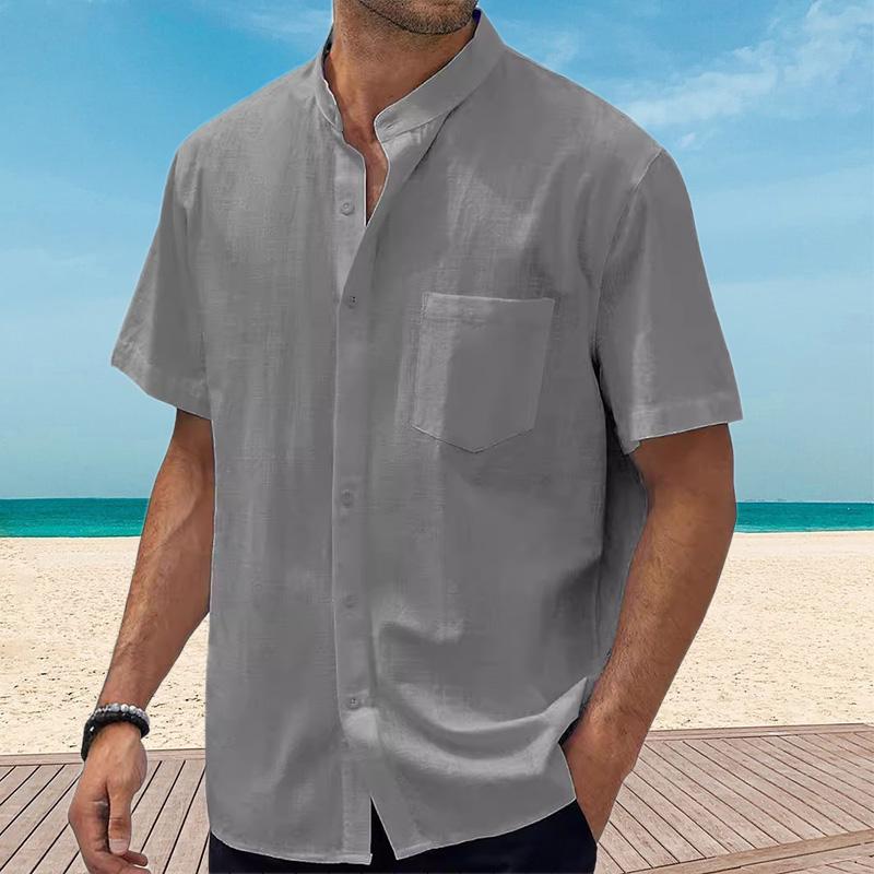 Men's Cotton and Linen Pocket Short Sleeve Shirt 45320039YY