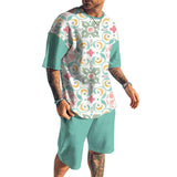 Men's Retro Printed Shorts Short-Sleeved T-Shirt Casual Sets 73784267YY