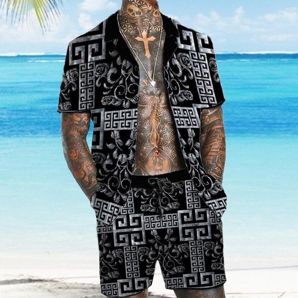 Men's Old-Money Hawaiian Short Sleeve Shirt Set 59546886YY