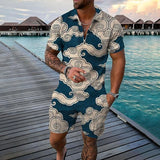 Men's 2 Pice Printed Polo Shirt and Shorts Loose Casual Sets 30983254YY