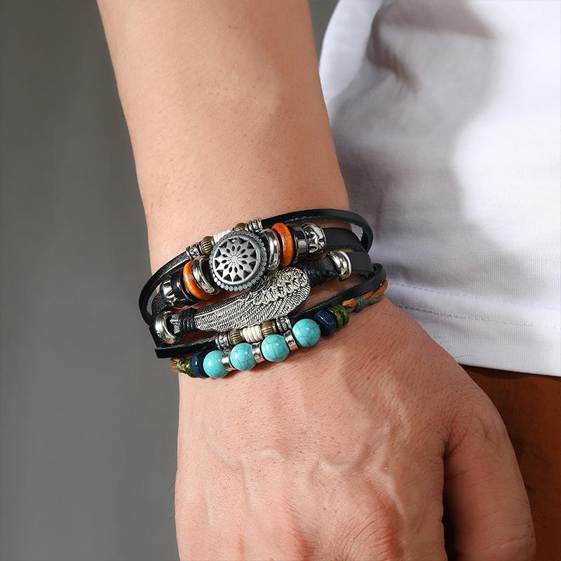 Multi-layered Beaded Leather Bracelet 28744706YM