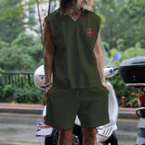 Men's Flag Print Casual V-neck Tank Shorts Sports Two-piece Set 87753735L