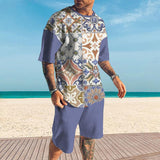 Men's Retro Printed Shorts Short-Sleeved T-Shirt Casual Sets 62154091YY