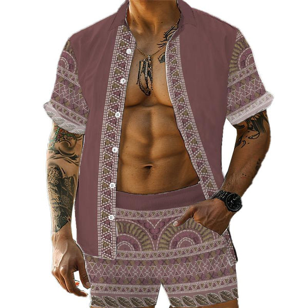 Men's Casual Printed Hawaii Lapel Shirt and Shorts Sets 92258010YY