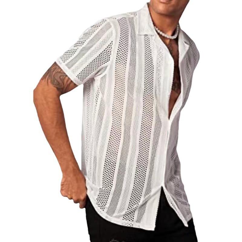 Men's Casual Button-down Knitted Short-sleeved Shirt 21118698YM