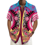 Men's Retro Printed Short-Sleeved Ramie Shirt 86905429YY