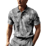 Men's Palm Tree Printed Button Polo Shirt 39772143YY