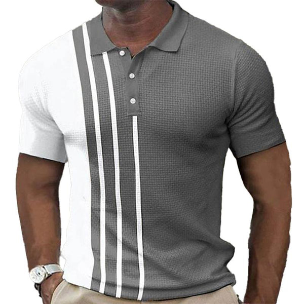 Men's Waffle Color Block Short Sleeve Polo Shirt 99935799YM