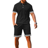 Men's Lapel Short-sleeved Shorts Two-piece Sports and Leisure Set 14241217L