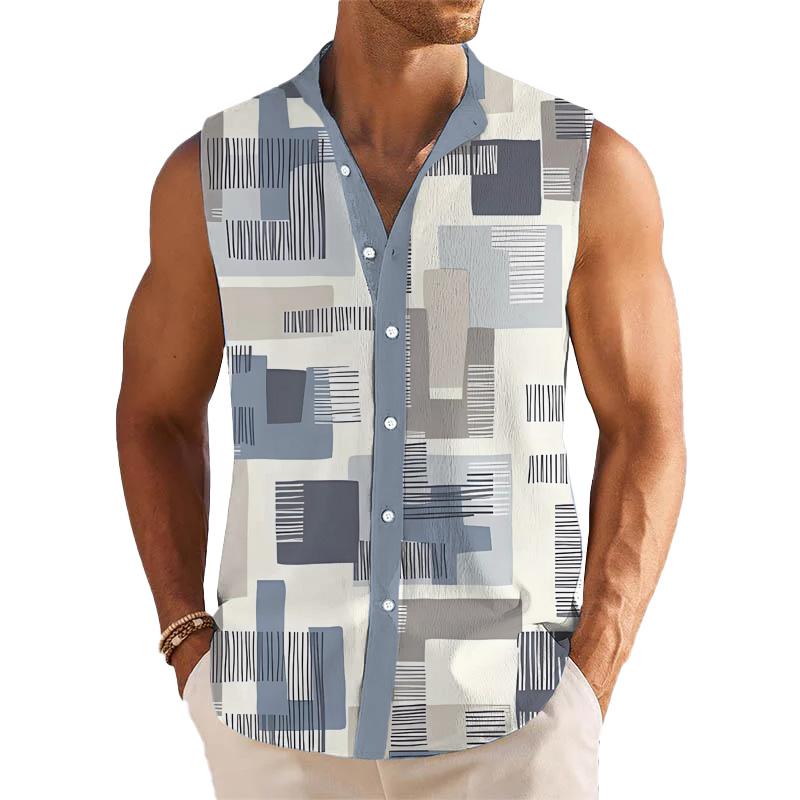 Men's Breathable Linen Lapel Sleeveless Shirt 41800877YM