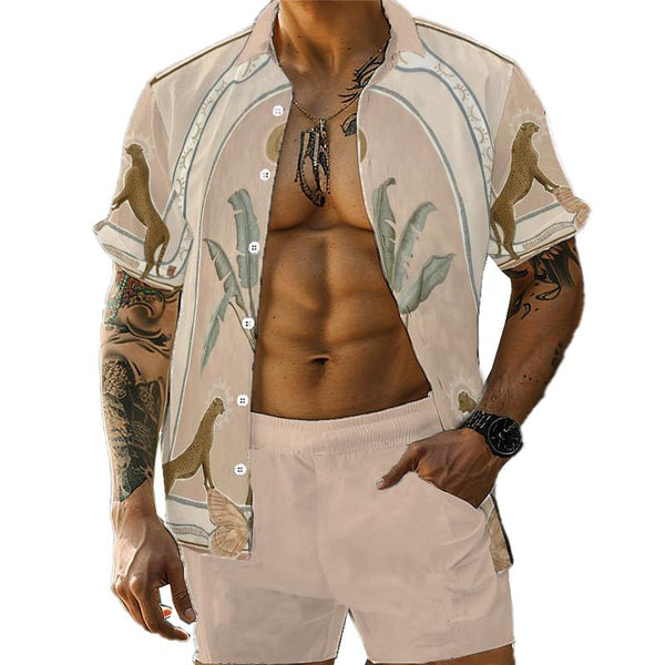 Men's Casual Printed Hawaii Lapel Shirt and Shorts Sets 81018471YY