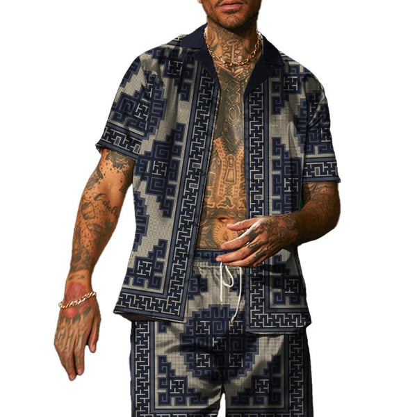 Men's Vintage Hawaiian Short Sleeve Shirt Set 72079032YM