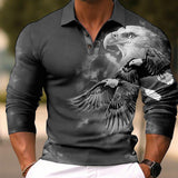 Men's Fashion Eagle 3d Printed Long Sleeve Polo Shirt 85156551YY
