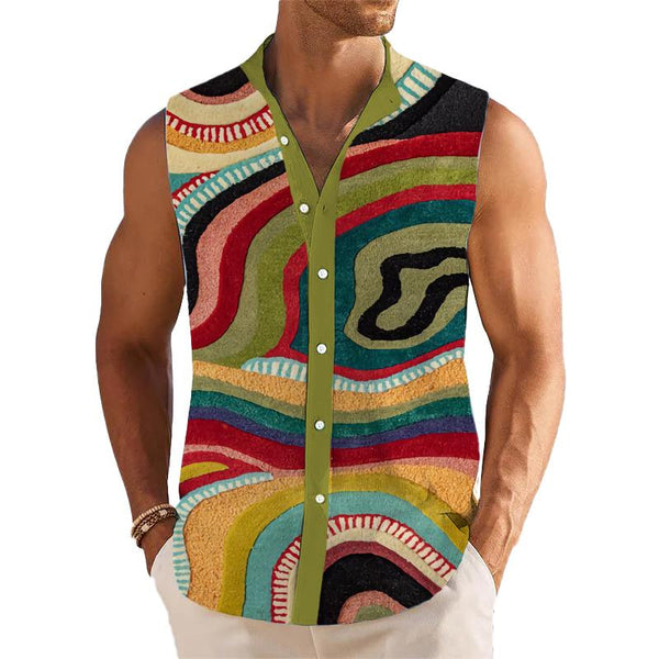 Men's Breathable Linen Lapel Sleeveless Shirt 99599923YM