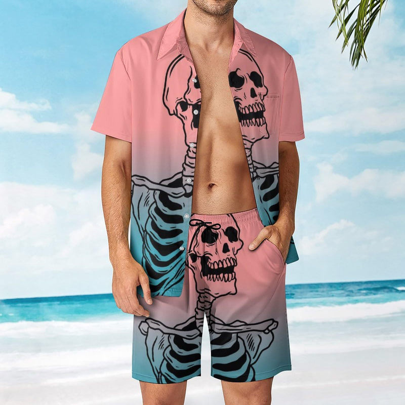 Men's Skull Printed Short Sleeve Shirt Shorts Sets 69535581YY