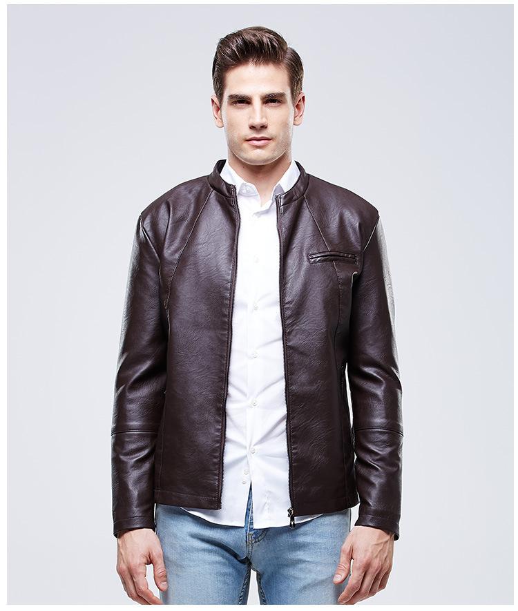 Men's Casual Stand Collar Leather Jacket 91072001YM