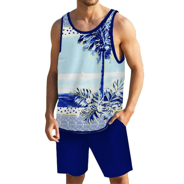 Men's Tropical Plant Tank Hawaiian Beach Shorts Sets 44676142YY