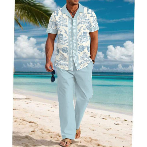 MEN'S CASUAL PRINTED SHORT SLEEVE SHIRT SET 97143867YM