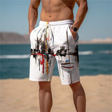 Men's Draw Rope Elastic Waist 3D Printed Casual Beach Shorts 45830226YY