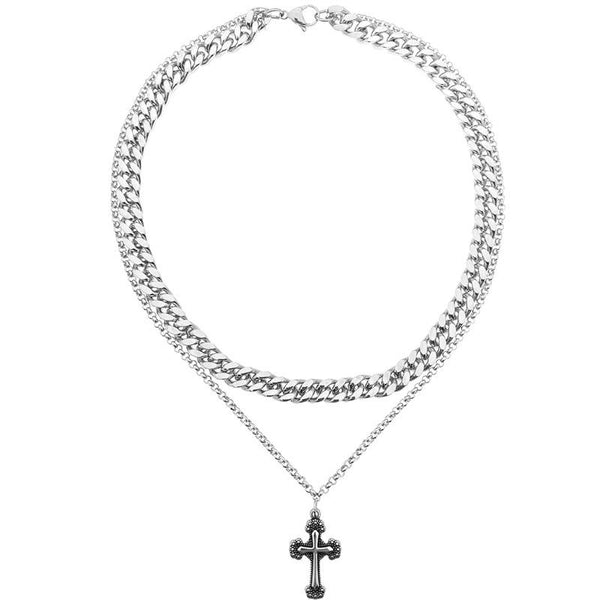 Men's Vintage Double Cross Necklace 25235418YM