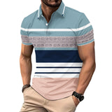 Men's Casual and Business Color Patchwork Button Polo Shirt 81162615YY