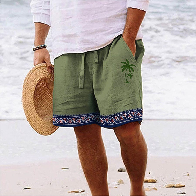 Mens Drawstring Elastic Waist Palm 3D Printed Breathable Beach Shorts 09007230YY