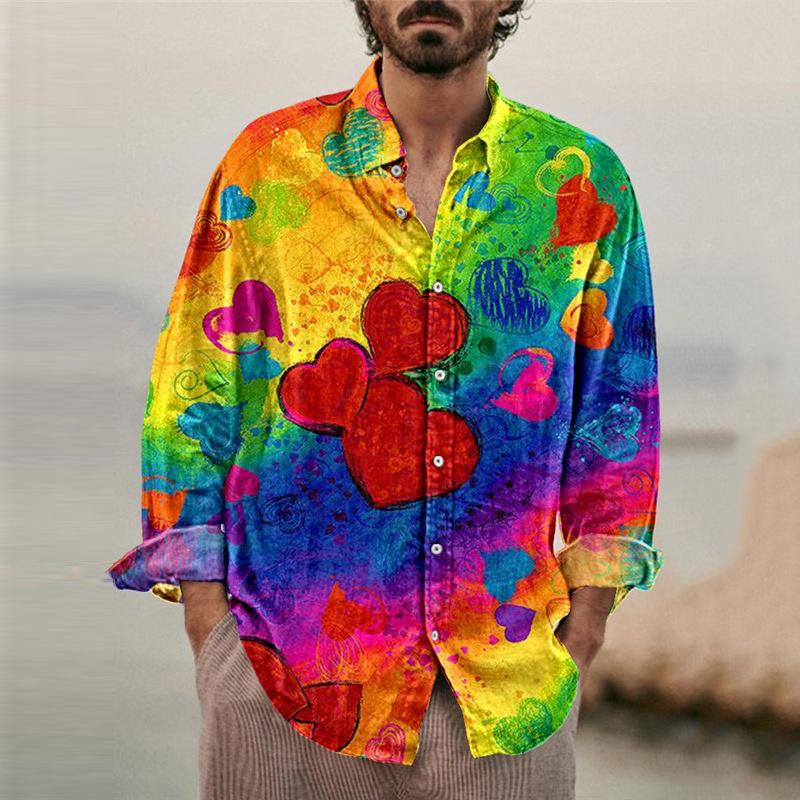 Men's Rainbow Graffiti Hawaii Long Sleeve Shirt 11137481YY