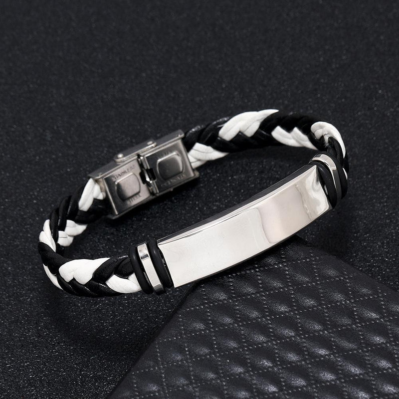 Men's Casual Leather Braided Titanium Steel Leather Bracelet 62134799YM