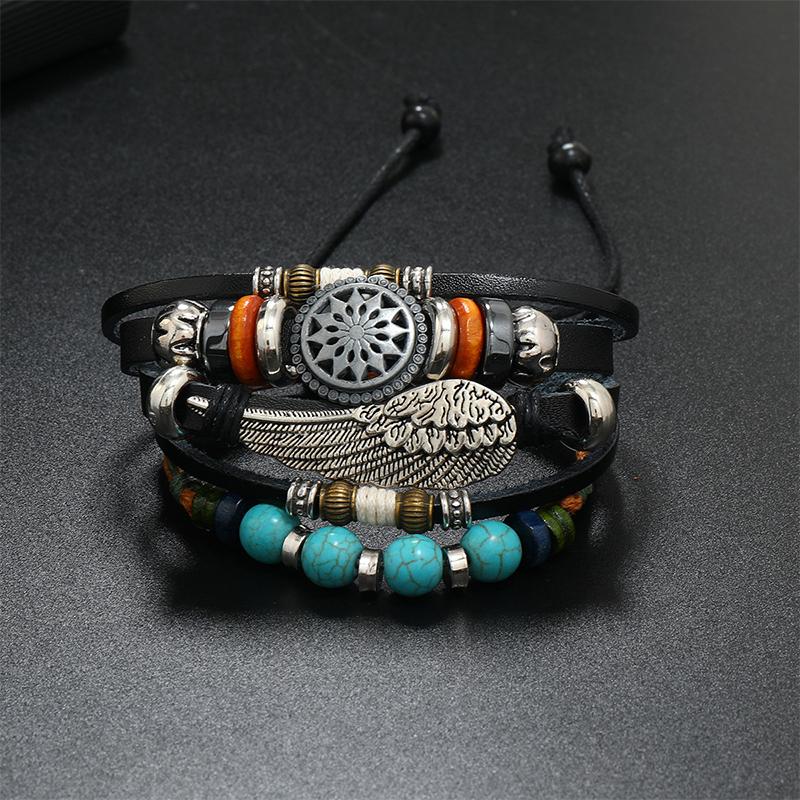 Multi-layered Beaded Leather Bracelet 28744706YM