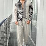 Men's Long-sleeved Lapel Printed Shirt Loose Sportswear Suits 51511444YY