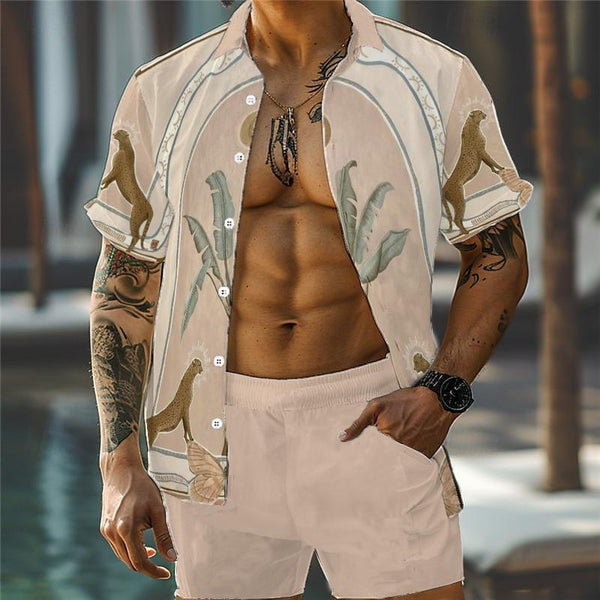 Men's Casual Printed Hawaii Lapel Shirt and Shorts Sets 81018471YY