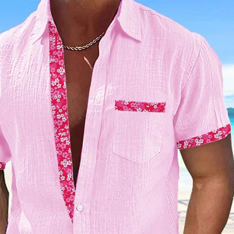 Men's Casual Hawaiian Lace Lapel Short Sleeve Shirt 80011867YM