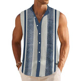 Men's Breathable Linen Lapel Beach Sleeveless Shirt 26525673YM