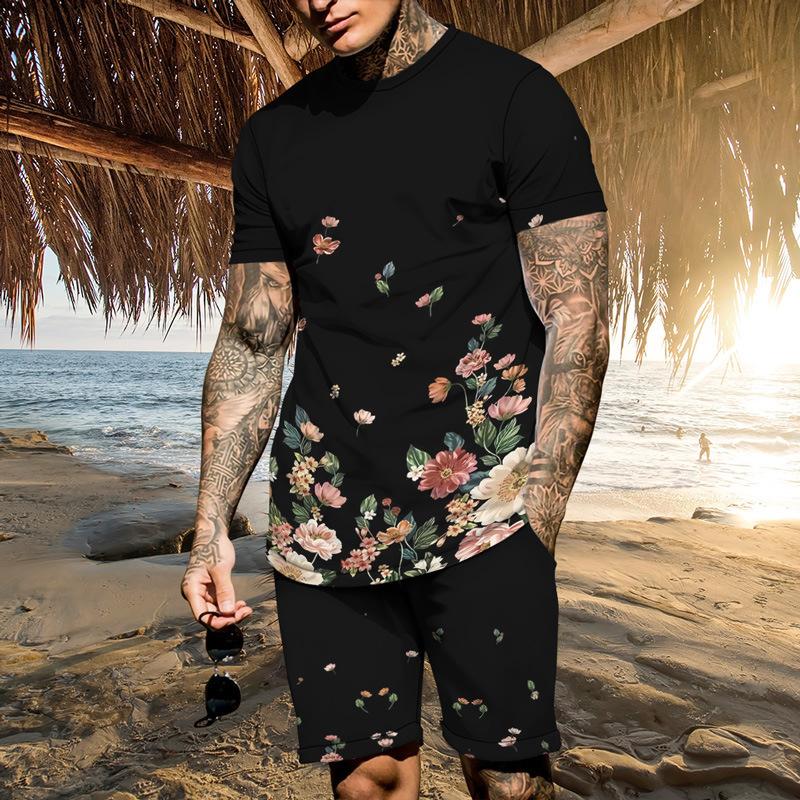 Men's Printed Beach Short Sleeve Shorts Set 22212378L