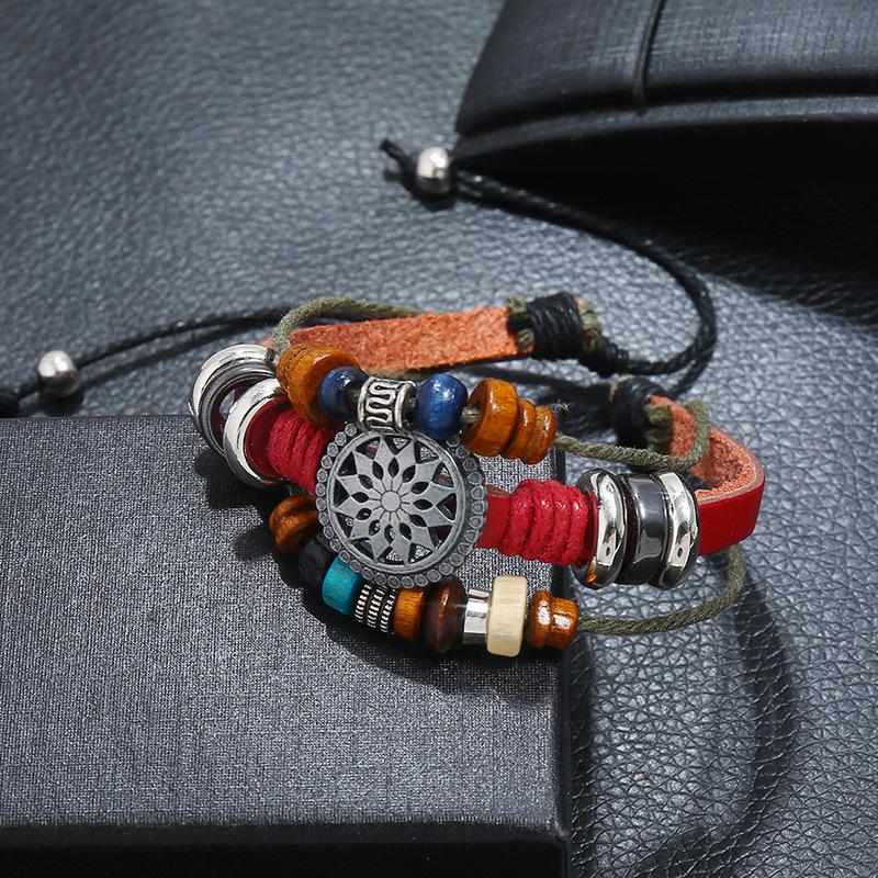 Men's Vintage Beaded Leather Bracelet 71768430YM