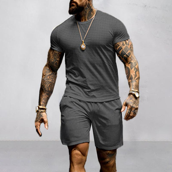Men's Fitness Textured T-shirt Shorts Set 41260545YY